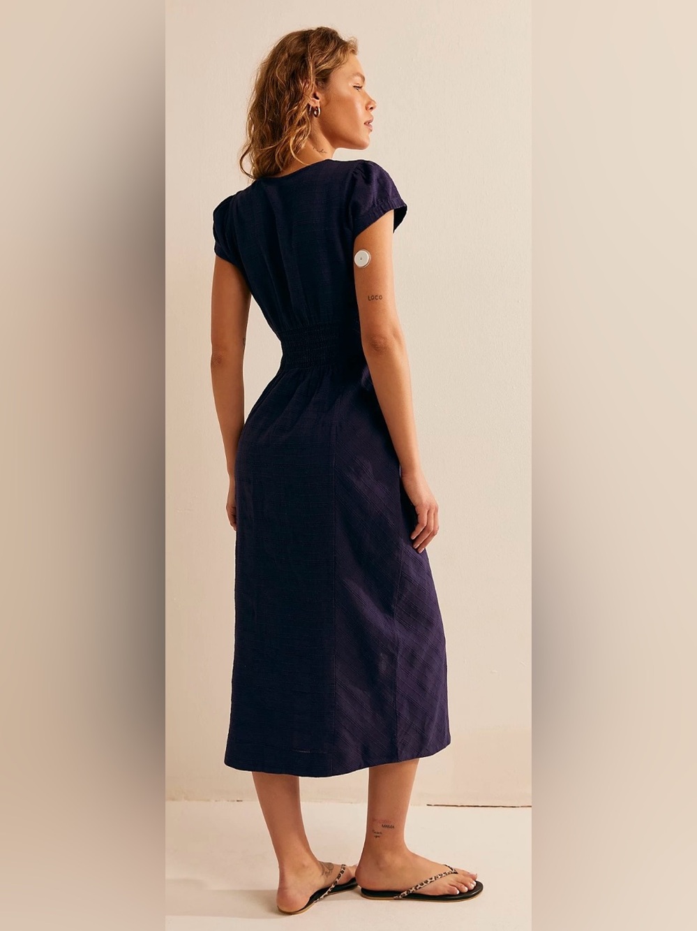 Free People Navy Button-Front V-Neck Midi Dress - Picture 2 of 9
